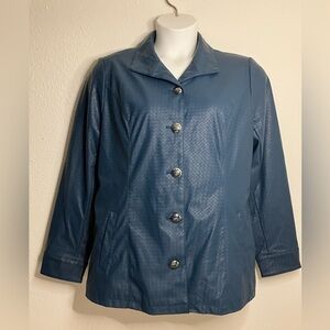 NWOT  Dennis Basso Faux Leather Navy Blue Weave Texture Jacket Size M